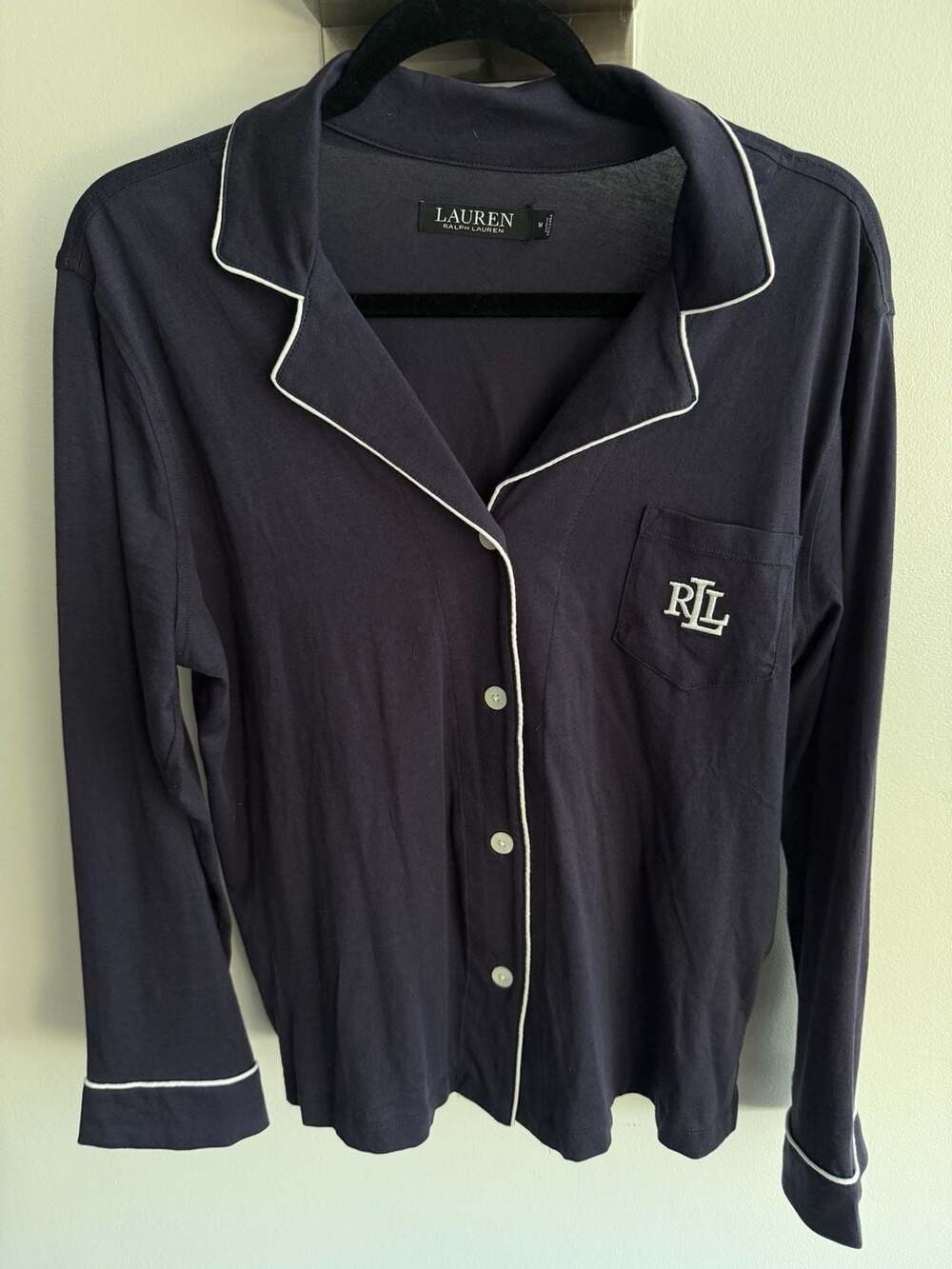 Lauren Ralph Lauren Cotton-Modal Long Sleeve Notch Collar Pajama Top